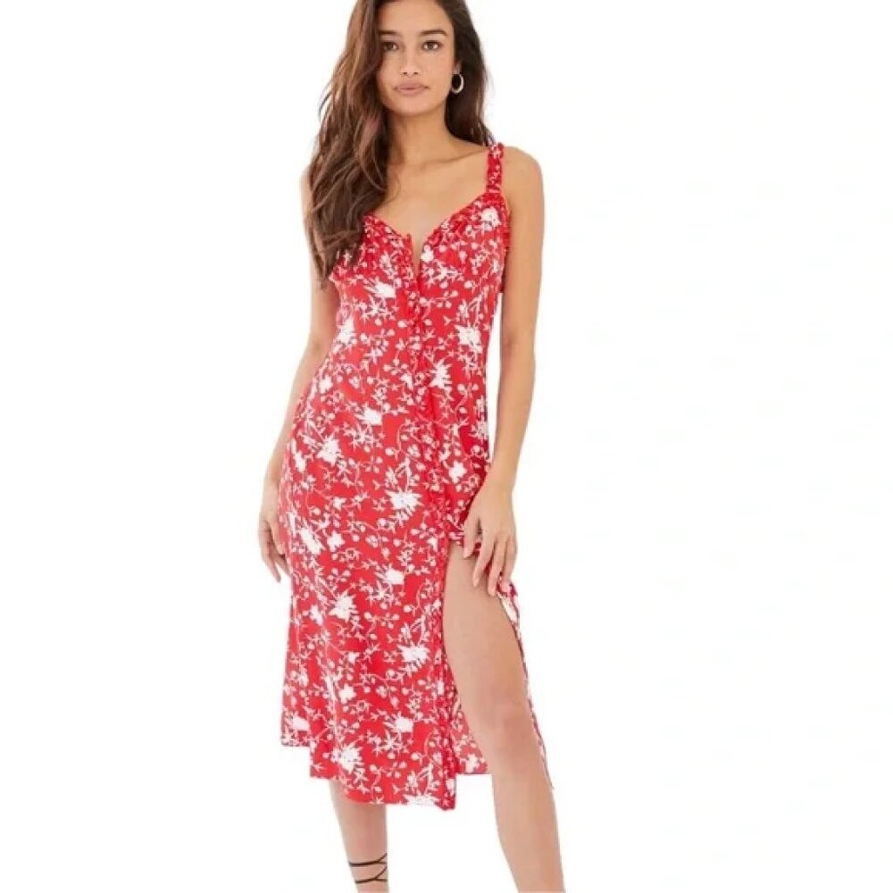 Aritzia Wilfred Lealia Midi Dress, Goji Berry & White Floral, Size 4